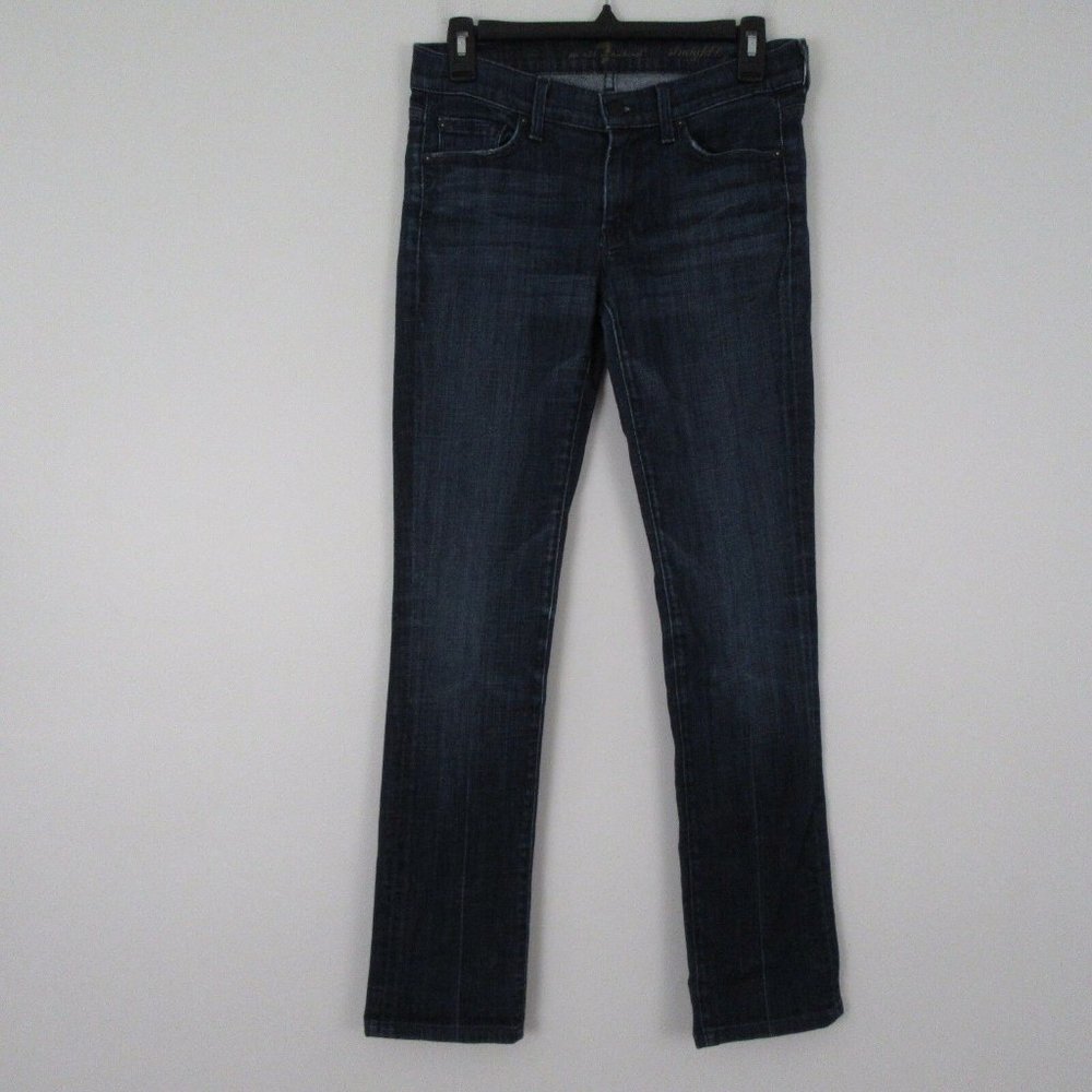 7 For All Mankind Straight Leg Jeans Distressed Dark Wash